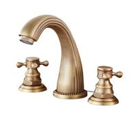 Retro Basin Mixer Tap Antique Brass Basin Faucets Classic Bathroom Sink Faucet Double Cross Handle 3 Holes Bathbasin Counter Mixer Taps(02)