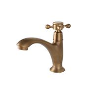 Retro Basin Mixer Tap Antique Brass Bathroom Basin Faucet Cross Handle Rotation Control Single Cold Stream Water Outlet Deck Mounted Bath Taps