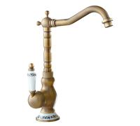 Retro Bathroom Basin Mixer Tap 360° Swivel Basin Mixer Tap High Rise Sink Tap for Countertop Basin Single Handle Sink Mixer Tap All Copper Hot and Cold Water Mixing,Antique,high
