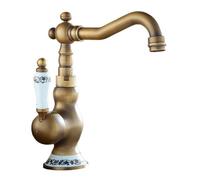 Retro Bathroom Basin Mixer Tap Single Handle Faucet 360° Rotating High Rise Sink Tap for Countertop Basin Hot and Cold Mixed Single Hole All Copper Antique high