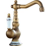 Retro Bathroom Basin Mixer Tap Single Handle Faucet 360° Rotating High Rise Sink Tap for Countertop Basin Hot and Cold Mixed Single Hole All Copper Antique high (Antique Low)