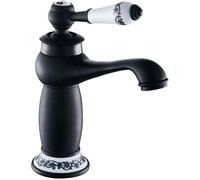 Retro Bathroom Sink Tap Bathroom Mixer Tap Single Lever Mixer Tap for Bathroom Vintage Low Spout Chrome (Black)