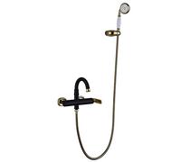 Retro Bathtub Shower Faucet Set, High Arc Wall Mounted Tub Faucet with Handheld Shower, Brass Single Handle Bathroom Hot and Cold Water Mixer Tap, Electroplating,A,C