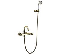 Retro Bathtub Shower Faucet Set, High Arc Wall Mounted Tub Faucet with Handheld Shower, Brass Single Handle Bathroom Hot and Cold Water Mixer Tap, Electroplating,A,A