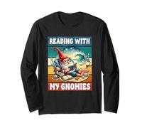 Retro Beach Gnome Reading Book Graphic Funny Teacher Summer Long Sleeve T-Shirt