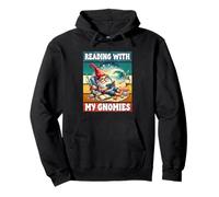 Retro Beach Gnome Reading Book Graphic Funny Teacher Summer Pullover Hoodie