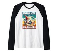 Retro Beach Gnome Reading Book Graphic Funny Teacher Summer Raglan Baseball Tee