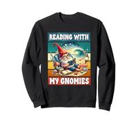 Retro Beach Gnome Reading Book Graphic Funny Teacher Summer Sweatshirt