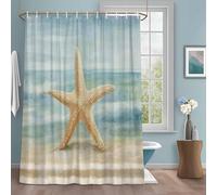 Retro Beach Starfish Shower Curtain with 12 Hooks Nautical Coastal Watercolor Ocean Marine Life Waterproof Fabric Shower Curtains Sets for Bathroom Bath Decorations, Machine Washable, 36"x78"