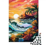 Retro Beach Sunset Puzzle for Adults And Teenagers 1000 Pieces Wooden Puzzles for Teenagers Gifts Brain Teaser Game 1000pcs (75x50cm)