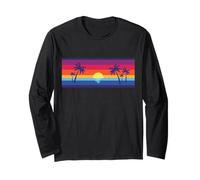 Retro Beach Sunset. Tropical sea and Palms Long Sleeve T-Shirt
