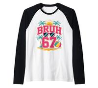 Retro Beach Vacation Hot Pink 67 Bruh Cute Girls Six Seven Raglan Baseball Tee