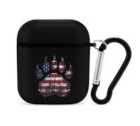 Retro Bear Paw American Flag Earphone Case Cover Compatible with AirPods 1&2 Shockproof Bluetooth Headset Case Black-style