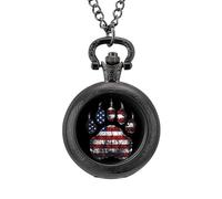 Retro Bear Paw American Flag Vintage Pocket Watch Alloy Pendant Watches Necklace Gift for Men Women Black-Style