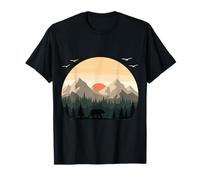 Retro Bear Silhouette Mountain Forest Sunset Nature Graphic T-Shirt