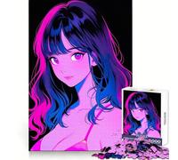 Retro Beautiful Anime Girl Hard Jigsaw Puzzle for Adults 1000 Pieces Fine Logic Toy Calm Fun Neat Edge Thoughtful Gift (38x52cm)