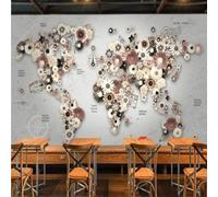 Retro Beautiful Art Flowers World Map 3D Wallpaper Premium Textured Silk Study Dining Living Room Bedroom Sofa TV Wall Easy Install-200cm×140cm