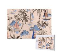 Retro Beautiful Boats Palm Trees,1000 Pieces Wooden Jigsaw Family Game Jigsaw Puzzles for Adults Teens Home Decor