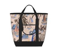 Retro Beautiful Boats Palm Trees,Lunch Bags Large Capacity Insulated Tote Bag For Women Men Work Picnic Travel