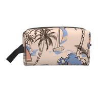 Retro Beautiful Boats Palm TreesLarge Capacity Cosmetic Organizer，Travel Makeup Bag for Women
