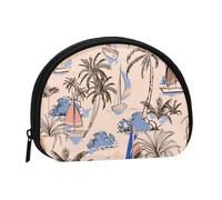 Retro Beautiful Boats Palm TreesSmall Makeup Sanitary Napkin Storage Bag,Women's Cosmetic Coin Purse