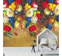 Retro Beautiful Colourful Flowers Flying Birds 3D Wallpaper Silky Texture Home Study Office Grey Dining Room Sofa Bedroom Living Room TV Backdrop-250cm×170cm