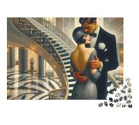 Retro Beauty 1000 Piece Staircase Couple Cardboard Jigsaw Puzzle for Adults 14+ Senior Centre Activity Classroom Puzzle Social Icebreaker Stress Relief 52x38cm/1000pcs