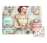 Retro Beauty 1000 Pieces Pizza Chef Recycled Cardboard Puzzle for Rainy Day Indoor Activity Family Game Night Senior Citizens Senior Centre Activity Gift 70x50cm/1000pcs