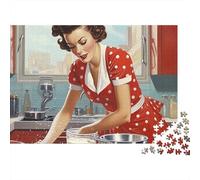Retro Beauty 1000 Pieces Red Polka Dot Bake Recycled Cardboard Puzzle for Kids 12+ Rainy Day Indoor Activity Brain Training Team Building Social Icebreaker 70x50cm/1000pcs