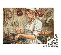 Retro Beauty 1000pc Chef Lady Heavy-duty Cardboard Jigsaw Puzzle for Brain Teaser Lovers Team Building Leisure Entertainment Social Icebreaker Value for Money 70x50cm/1000pcs