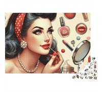 Retro Beauty 1000pc Makeup Lady Thick Cardboard Jigsaw Puzzle for Stress Relief Seekers Christmas Gathering Home Decor Classroom Puzzle Activity Gift Idea 38x26cm/1000pcs