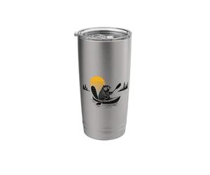 Retro Beaver Kayak Paddling Kayaker Sunset Stainless Steel Insulated Tumbler