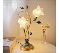 Retro bedside Lighting bronze lamp body table lamp glass flower lampshade antique home decoration table reading Light bedside table lamp suitable for bedroom living room office dressing table(2 light)