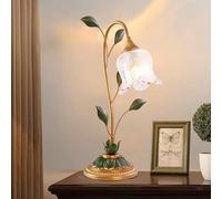 Retro bedside Lighting bronze lamp body table lamp glass flower lampshade antique home decoration table reading Light bedside table lamp suitable for bedroom living room office dressing table(1 light)