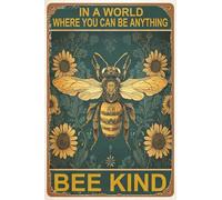 Retro Bee Metal Signs In A World Where You Can Be Anything Bee Kind Tin Sign For Home Wall Decor Kitchen Decor Living Room Decor 12x16inch