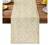 Retro Beige Geometric Table Runner, Abstract Old Flower Pattern Stained Cotton and Table Linen Runner for Kitchen Dining Home Decor for Party Festival Holiday Decoration Gift 13x36in