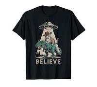 Retro Believe UFO Cat T-Rex Meowdy Dino Ride Mom Hiss T-Shirt