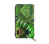 Retro bicycle pattern Leather Wallets for Women Man, Wallets Large Billfold with 12 Card Slots,Wallet Passport wallet, Palm Tree Green Leaves, One Size