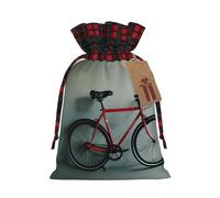 Retro Bicycle Pattern Print Festive Christmas Drawstring Gift Bags For Xmas Decorative Present Wrapping Needs