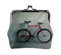 Retro Bicycle Pattern Printed Microfiber PU Leather Wallet Kiss Lock Mini Pouch for Lipstick Key Change Organization