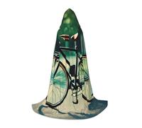 Retro Bicycle Print Hooded Robe Adult Wizard Robes Monk Priest Cloak Halloween Cosplay Knight Hood Cape, Black, S