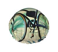 Retro Bicycle Print Shower Cap For Women Reusable Double Layer Stylish Soft Bath Cap With Lining Elastic Band