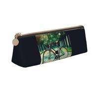 Retro Bicycle Print Triangular Pencil Case Large-Capacity Stationery Organizer Commute Supplies Pouch