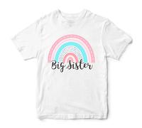 Retro Big Sister T Shirt, Brush Writing Birthday Gifts for Big Sis, Cute Girls Outfit Gift Idea, Kids Promoted to Big Sister Little Sister Tee, 7-8 Years, White