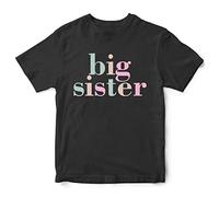 Retro Big Sister T Shirt, Brush Writing Birthday Gifts for Big Sis, Cute Girls Outfit Gift Idea, Kids Promoted to Big Sister Little Sister Tee, 7-8 Years, Black