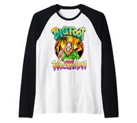 Retro Bigfoot Needs Vacation Funny Tropical Summer Sasquatch Raglan Baseball Tee
