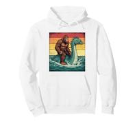 Retro Bigfoot Riding Loch Ness Monster Nessie Sasquatch Pullover Hoodie