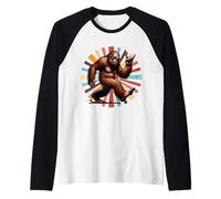 Retro Bigfoot Rock Hand Gesture Shades Outdoors Raglan Baseball Tee