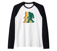 Retro Bigfoot Silhouette Funny Sasquatch Walking Graphic Raglan Baseball Tee