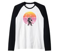 Retro Bigfoot Silhouette Sunset for Sasquatch Believers Raglan Baseball Tee